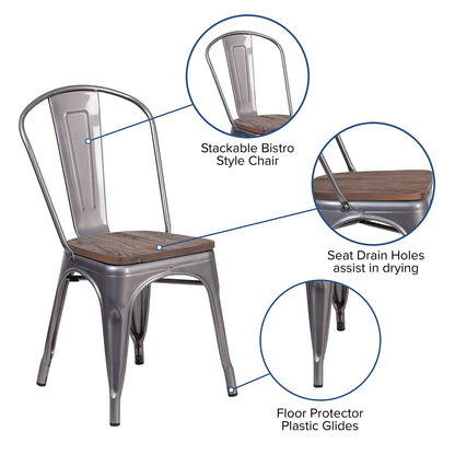 Flash Furniture Lincoln 4 Pack Clear Coated Metal Stackable Chair with Wood Seat