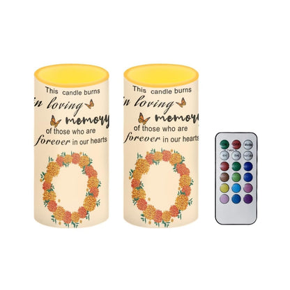 Luarisgur Personalized LED Memorial Candle for Loss of Loved One 2 Pack 6 x 3 inch Flameless Candles Orange Battery Operated Candles with Multicolor Timer Remote Control Flameless LED Fake Candles