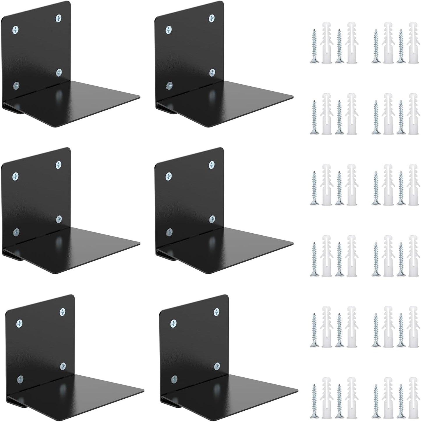 6PCS Eapele Invisible Floating Bookshelf, Heavy-Duty Hanging Bookshelves, Steel Constructed Wall Mounted Hidden