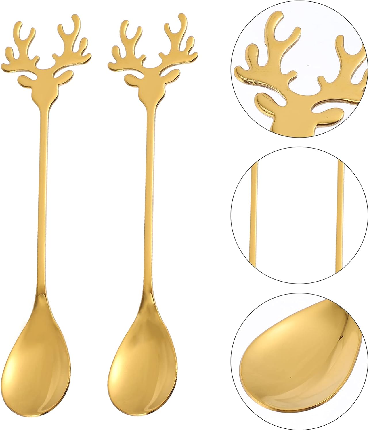 Hemoton 2pcs Coffee Spoons Set, Stainless Steel Gold Tea Spoons with Reindeer Handle, 5.5 Inch