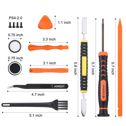JOREST Cleaning Repair Tool Kit for PS5 PS4, with PH00 PH0 PH1 Phillips and T8 Torx Security Screwdriver set for Sony Playstation 3/4/5 Controller, Console, and Accessories, Crowbars, Tweezer, Screws