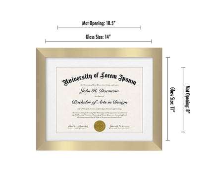 Americanflat 11x14 Diploma Frame with Shatter-Resistant Glass - Use as 8.5x11 Frame with Mat or Display 11x14 Documents Without Mat - Certificate Frames with Engineered Wood for Wall Display - Gold