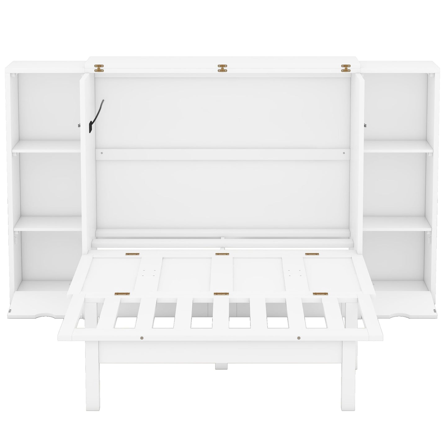 Merax Murphy Bed Queen Size Cabinet with Storage 2 Drawers 6-Layer Shelves and USB Ports, Wood Versatile Platform Bed Frame