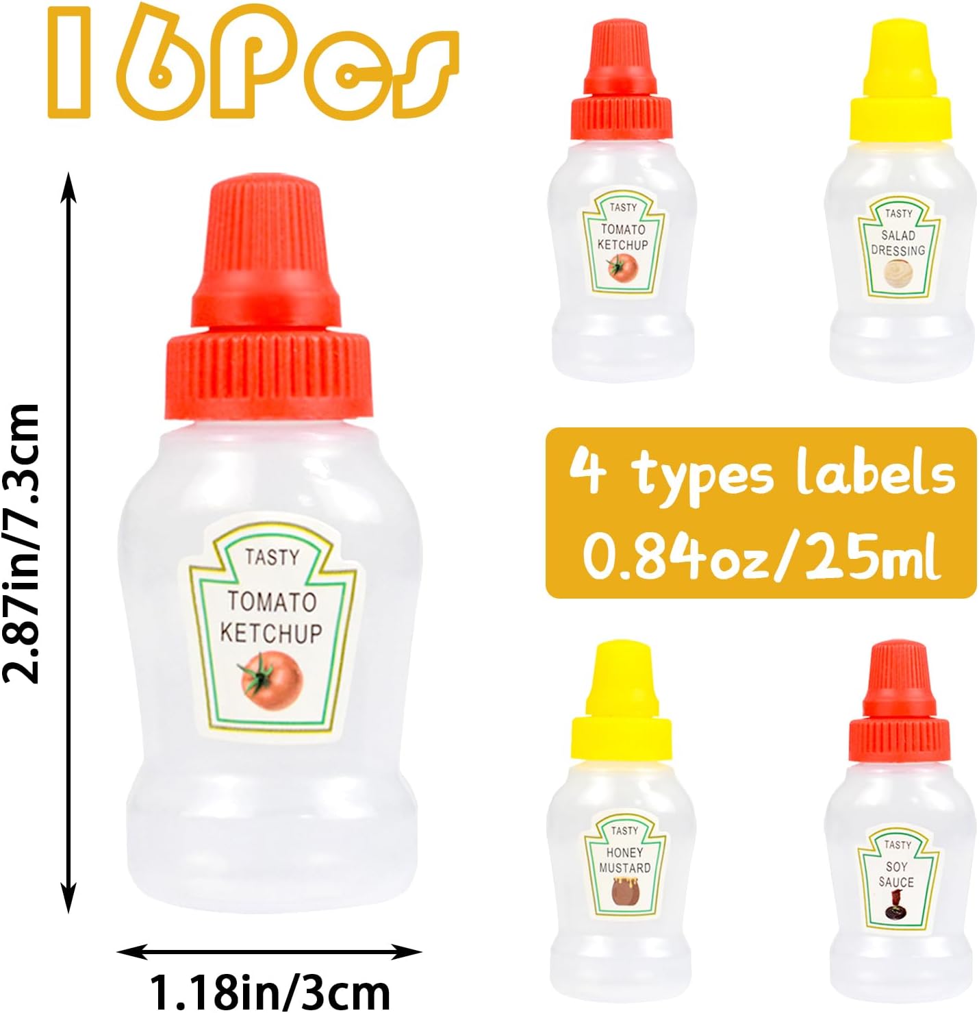 16 25ml PCS Mini Ketchup Bottles, Condiment Squeeze Bottle, Plastic Containers for Sauces, Portable Small Squeeze