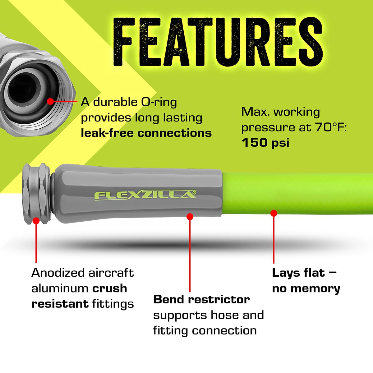 Flexzilla Garden Hose 5/8 in. x 100 ft., Lightweight All-Weather Water Hose, Durable and Flexible, Leak-Free Connections