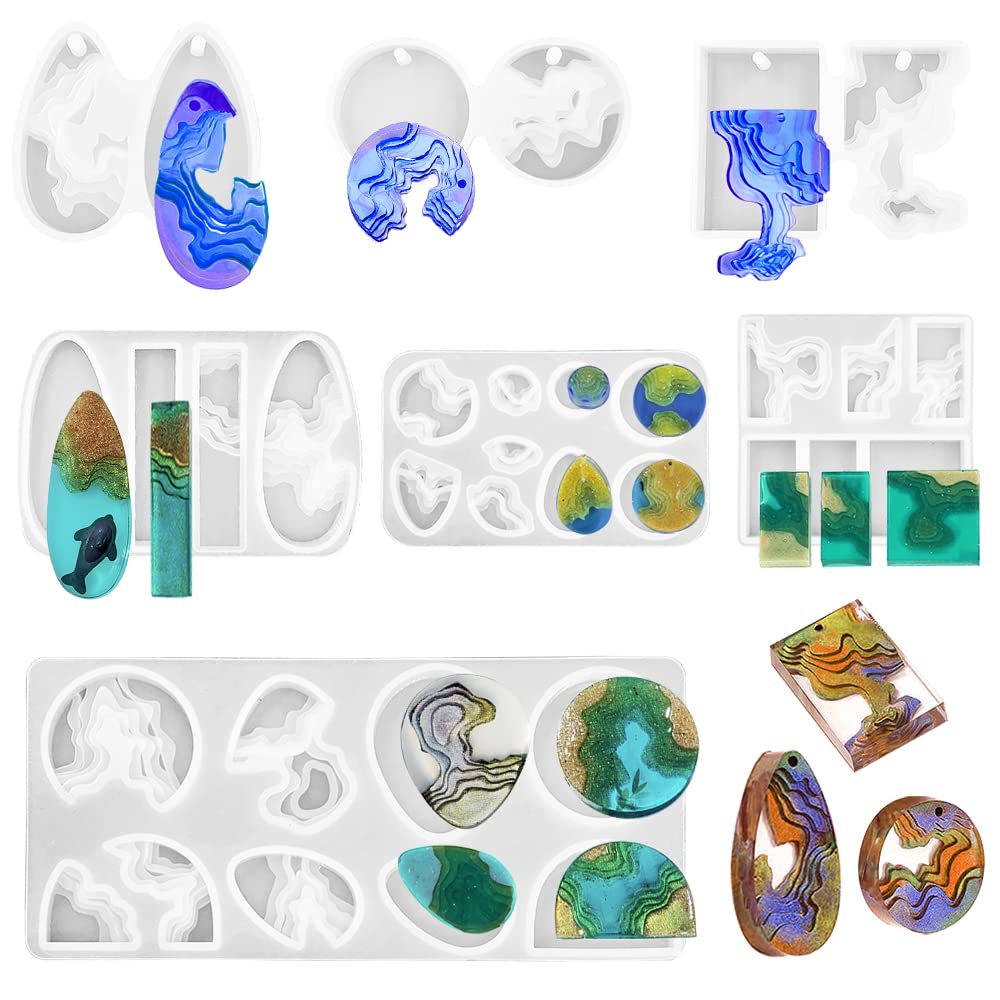 SENHAI 7 PCS Island Pendant Resin Molds, Ocean Style Epoxy Silicone Molds for DIY Craft Making Pendant Keychain Jewelry