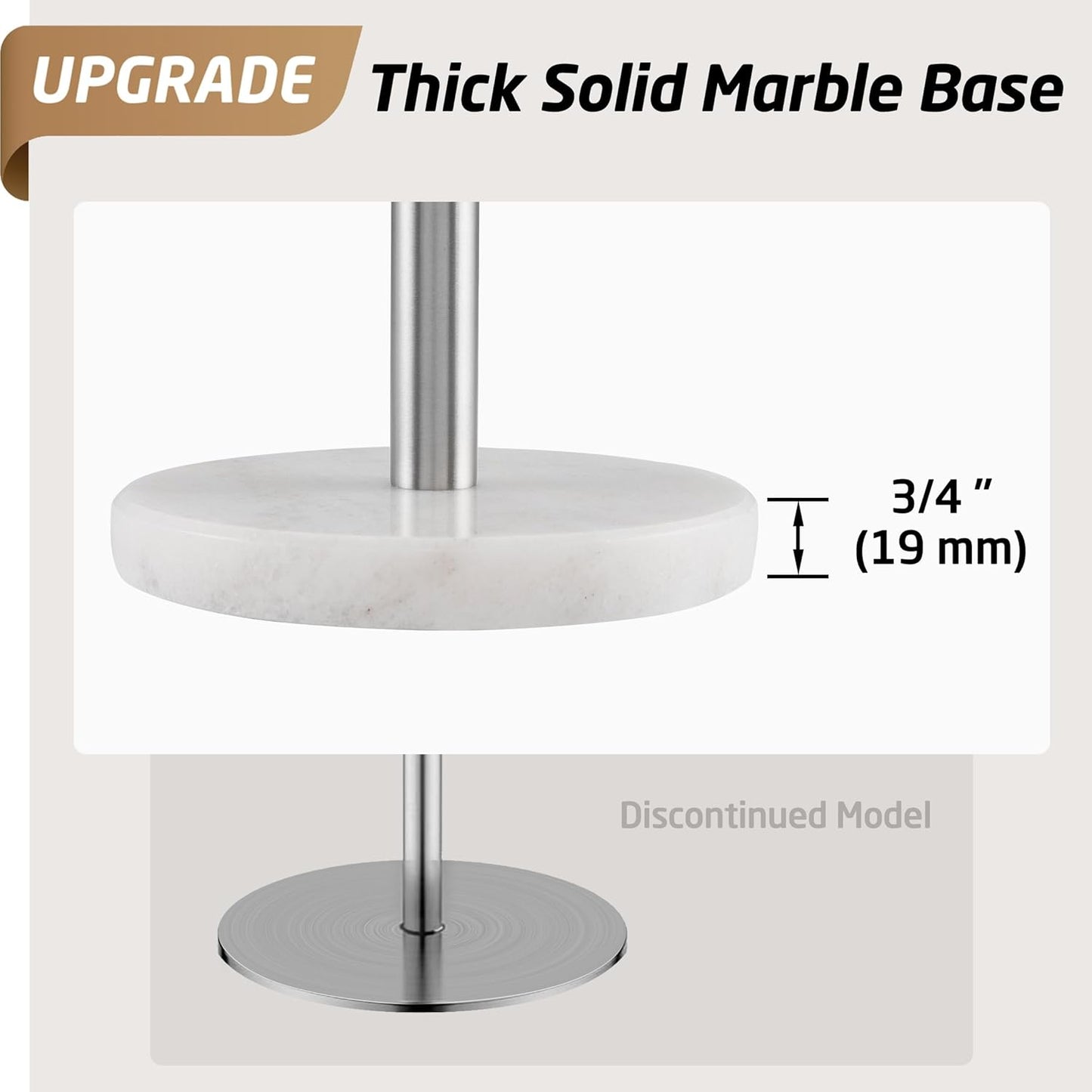 KES Paper Towel Holder Countertop, Natural Marble Base SUS304 Stainless Steel Roll Holder for Standard or Jumbo Rolls
