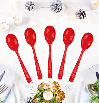 SietDESEO 25 PCS Red Plastic Spoons Disposable Utensils Heavy Duty Red Spoons Disposable Cutlery for Birthday Wedding Baby Shower Bridal Shower Plastic Silverware