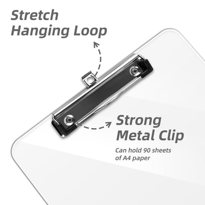 Macroclo Plastic Clipboards, A4 Acrylic Clear Board 8.5x11 for Classroom, Students, Transparent Letter Size 9" x 12.5" with Low Profile Clip, Office & School Supply(Pack of 6)