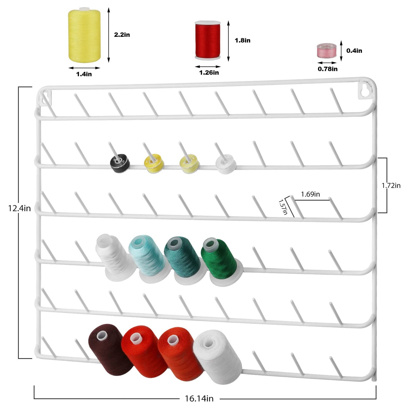 YBING Thread Holder Wall 54-spool Sewing Thread Rack Wall Mount Embroidery Thread Holder Organizer Spool Holder Wall Hanging Tools for Quilting White Metal