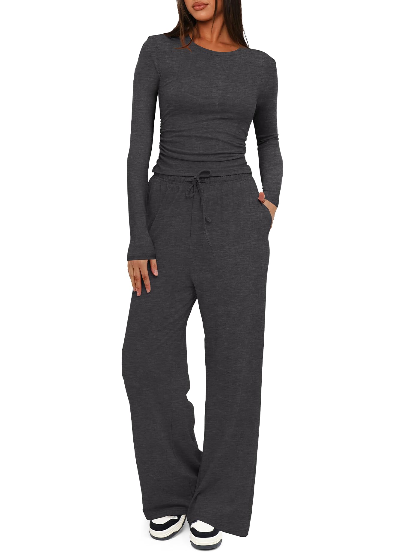 Darong Women's 2 Piece Sets 2025 Fall Outfits Long Sleeve Wide Leg Tracksuits Casual Lounge Set Matching Sets