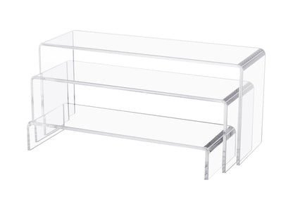 Jusalpha 3 Pcs 12" Large Acrylic Risers 5mm thickness Rectangular Display Shelf for Cupcake Stand, Tiered Display Stand for Funko Candy Shoe Showcase, Collectibles (3 Pieces)