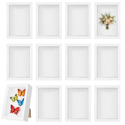 SHENLIU 12 Pack 4 x 6 Inches Shadow Box Frame, Small Wood Frame Memory Display Cases,1.2in Depth Picture Frames Case for Dried Flowers, DIY Craft, Memorabilia, Medals and Photos, White