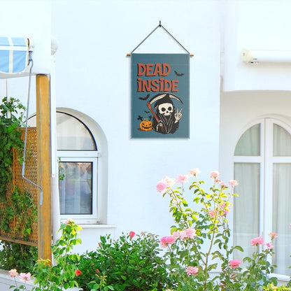 Gkodw Dead Inside Garden Flag, Funny Pumpkin Spooky Yard Flag for Outside, Welcome Autumn Fall Halloween Front Porch Lawn Decoration, Funny Skeleton Peace Sign Home Banner