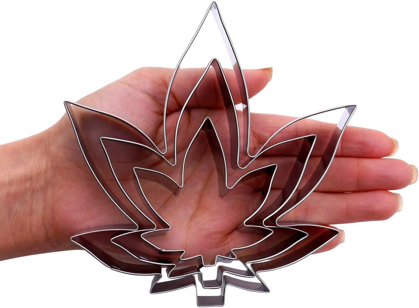 Hemp Marijuana Leaf Cookie Cutter Set - Sharp Stainless Steel Cooking Utensils, 3-Piece Bakery Supplies