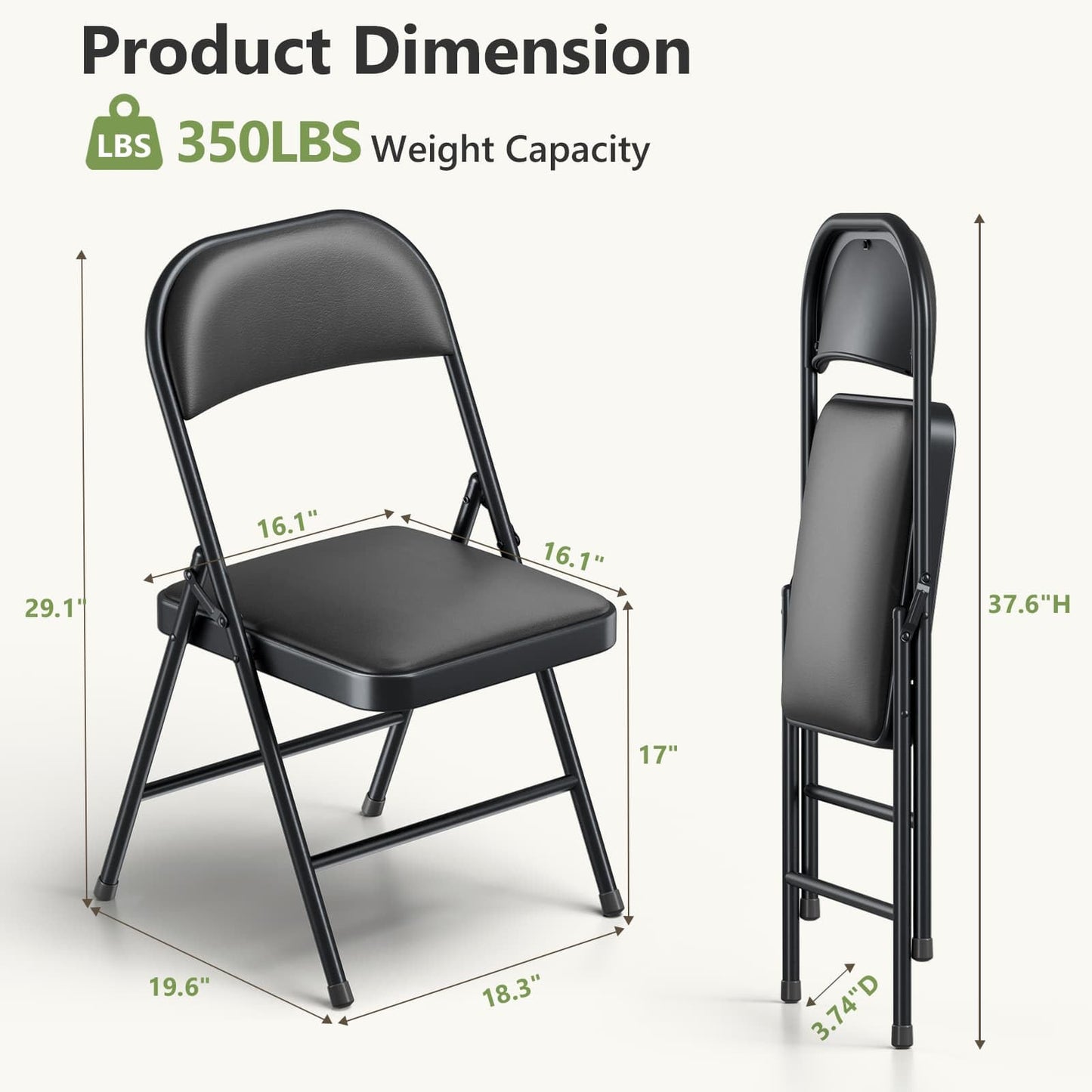 MAKE CHANGES Folding Dining Chairs Set of 10 - Modern PU Leather Folding Chairs with Cushion Seat & Back Metal Legs Kitchen Chairs Folding Chair Set for Kitchen/Living Room/Bedroom/Parties (Black)