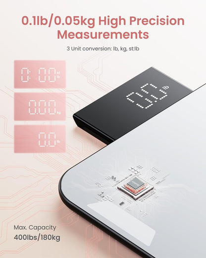 RENPHO Portable Rechargeable Scale for Body Weight, Travel Weight Scale with Travel Makeup Mirror, Slide-Out LED Display, Digital High Accurate Scale for Traveling, 400lbs, Core Go, 8.98" x 5.28"