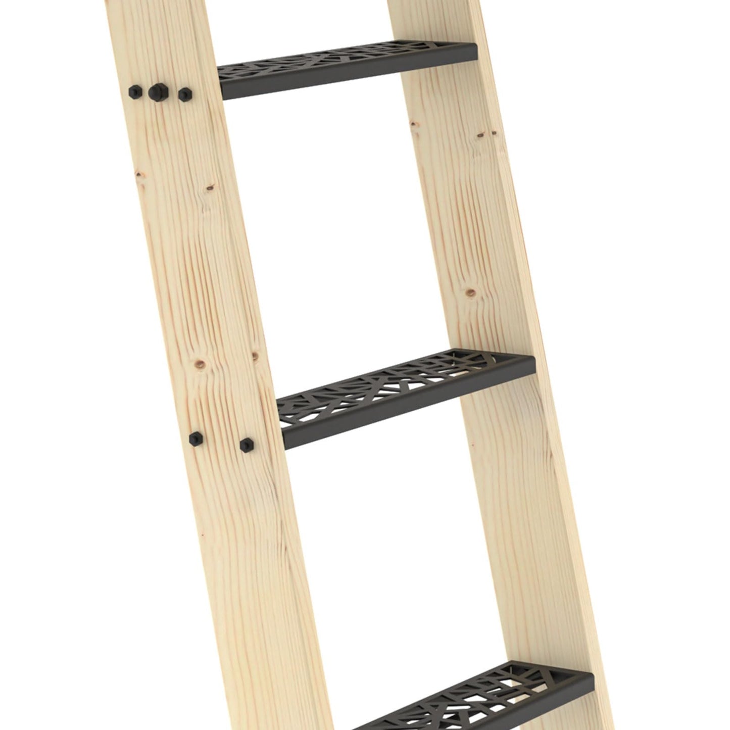 LKCBITION 60inch Knotty Pine Wood Library Ladder with Black Metal Step and Handle, Includes 24inch Rustic Black Wall Mount Pipe Railing with Hooks(Suitable Installation Height 58-3/4")