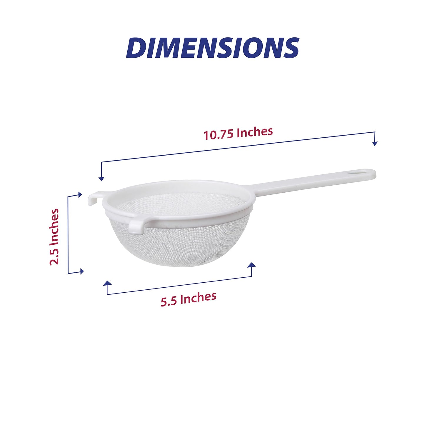 HIC Kitchen Double-Ear Fine Mesh Strainers, BPA Free, Set of 4 Sizes Includes 3, 4, 5.5, and 7-Inch Diameter