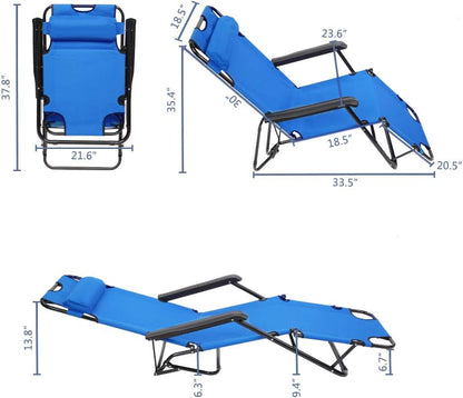 Kcelarec Outdoor Folding Chaise Lounge Chair, Patio Sun Lounger Reclining Beach Chair Sun Patio Pool Lawn Recliner