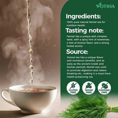 WOTIHA 90 Count Organic Premium Fennel Tea Bags - 100% Natural & Pure Herbal Tea, Supports Digestion & Reduces Bloating, Caffeine-Free, Sugar-Free, Gluten-Free, Vegan.Non-GMO
