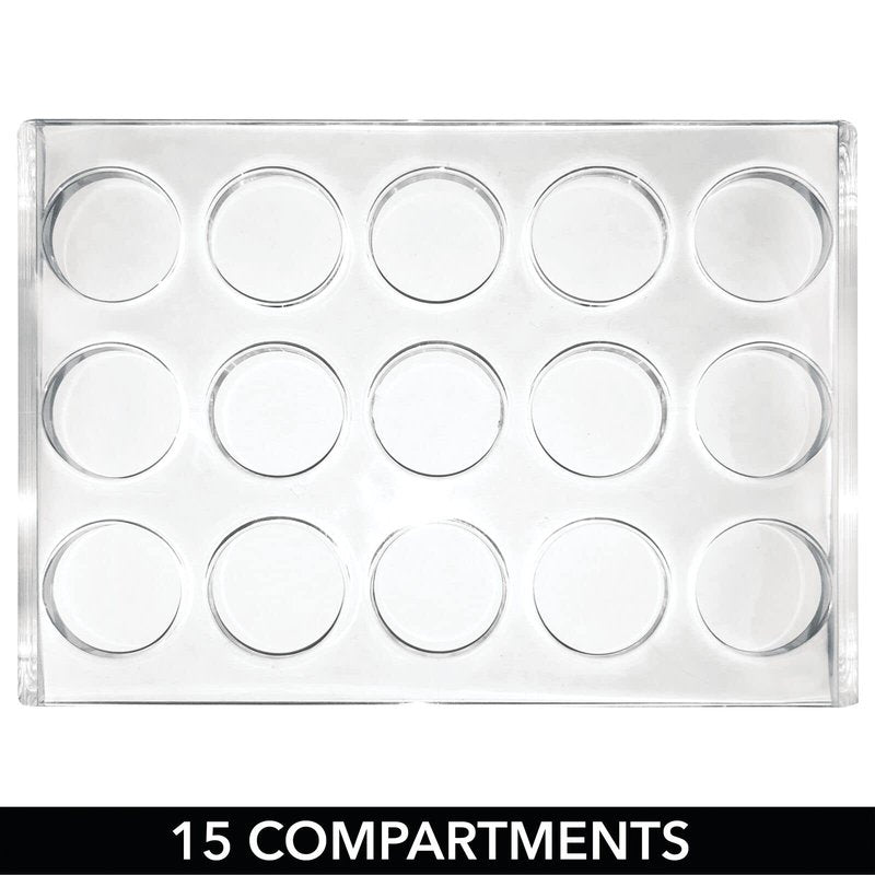 mDesign Plastic Makeup Brush Storage Organizer with 15 Slots for Bathroom Countertop, Vanity to Hold Eye/Lip Pencils, Lip Gloss, Liners, Lipstick - Clear/Brushed