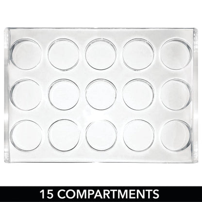 mDesign Plastic Makeup Brush Storage Organizer with 15 Slots for Bathroom Countertop, Vanity to Hold Eye/Lip Pencils, Lip Gloss, Liners, Lipstick - Clear/Brushed