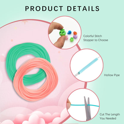 GeryVtee Cord Lock Kit Knitting Stitches Holder Barber Cord Stitch Markers Knit Stiches Keeper 36 Pcs Silicone Stitch Holders & 6 Rolls Round Barber Cords for Knitting Projects