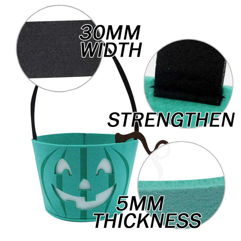 Six Senses Media Light Up Teal Pumpkin Halloween Felt Trick or Treat Bucket, with Blue LED lights, Halloween Party Favors, Halloween Snacks, Goodie Bags for Kids, Novlety Gifts