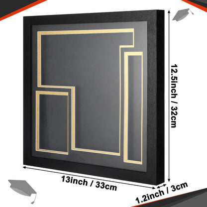 Sliner 2026 Graduation Shadow Box Frame 12.5 x 13 Inch Display Case with Acrylic Window for 3 x 5 Photo Grad Cap Tassel Wood Graduation Cap Frame for 2026 Graduates Tabletop Wall Display Party Gift