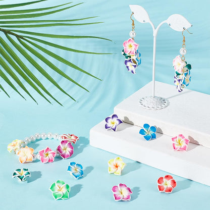 SUNNYCLUE 60Pcs Hawaii Flower Beads Plumeria Beads Bulk Large Floral Flowers 20x10mm Charms Handmade Polymer Clay Loose Spacers for Jewelry Making Beading Kit DIY Necklace Supplies