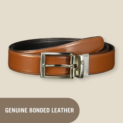Perry Ellis Men's Portfolio Amigo Reversible Leather Belt, Stitched Edges, Durable, 1.5” Width (Available in Big & Tall), Luggage Brown, 34