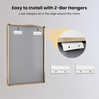 LOAAO Gold Bathroom Mirror - 60”x28” Rounded Rectangle Design | Wall-Mounted, Anti-Rust Tempered Glass