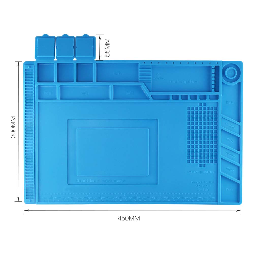 DEYUE Silicone Repair Mat (17.7 x 11.8 Inches, 45 x 30 cm) with Scale Ruler and Screw Position, Soldering Anti-Static, Anti-Corrosion, Heat Resistant Pad for Soldering Electronics, Smartphone