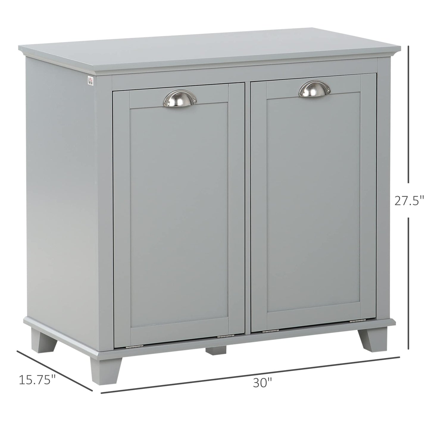 Tilt-Out Laundry Sorter Cabinet, Gray - Bathroom Floor Cabinet, Two-Compartment Hamper Organizer