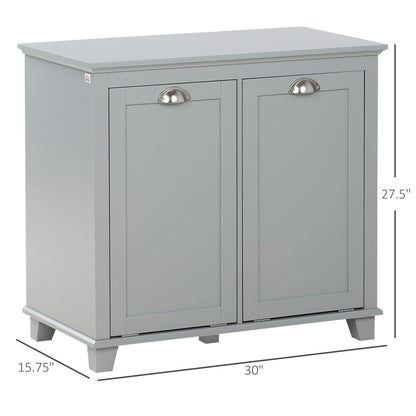 Tilt-Out Laundry Sorter Cabinet, Gray - Bathroom Floor Cabinet, Two-Compartment Hamper Organizer