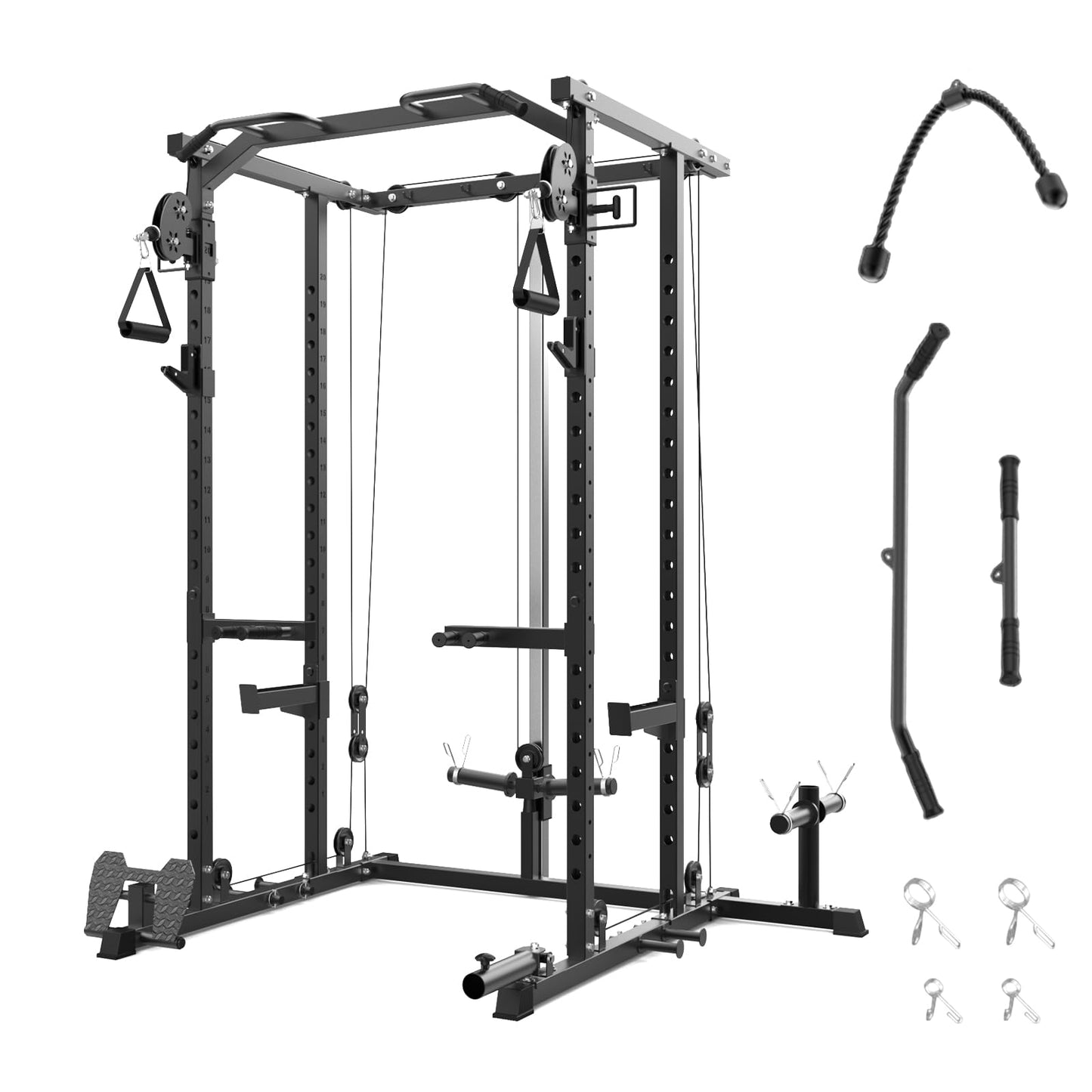 PeakPursuit 2000 LBS Power Cage,All in One Squat Power Rack with Dual Pulley Cable Crossover System,Heavy-Duty Steel Construction Squat Rack for Strength Training Home Gym