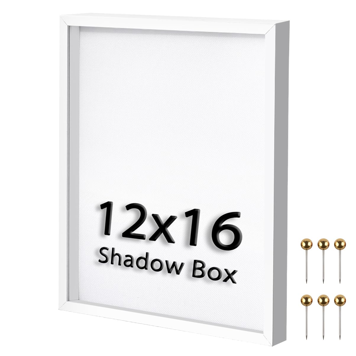 12x16 Large Shadow Box Frame | Soft Linen Back & Push Pins Included, Polystyrene Glass Memory Display Case for Flowers, Tickets & Cherished 3D Items, White