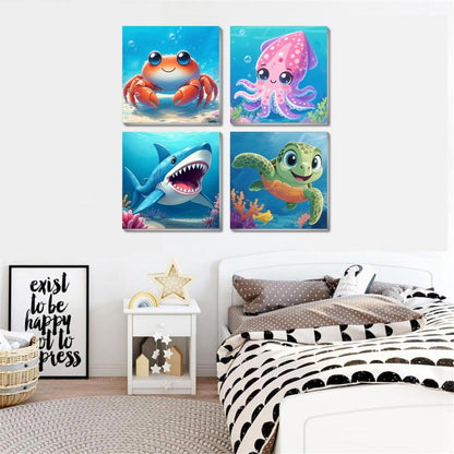 Mrnsiet 4 Pack Framed Paint by Numbers Kit for Kids, Cute Animals Paint by Numbers for Kids Ages 8-12, DIY Acrylic Oil Painting Drawing Kit for Children Beginner 8x8 Inch