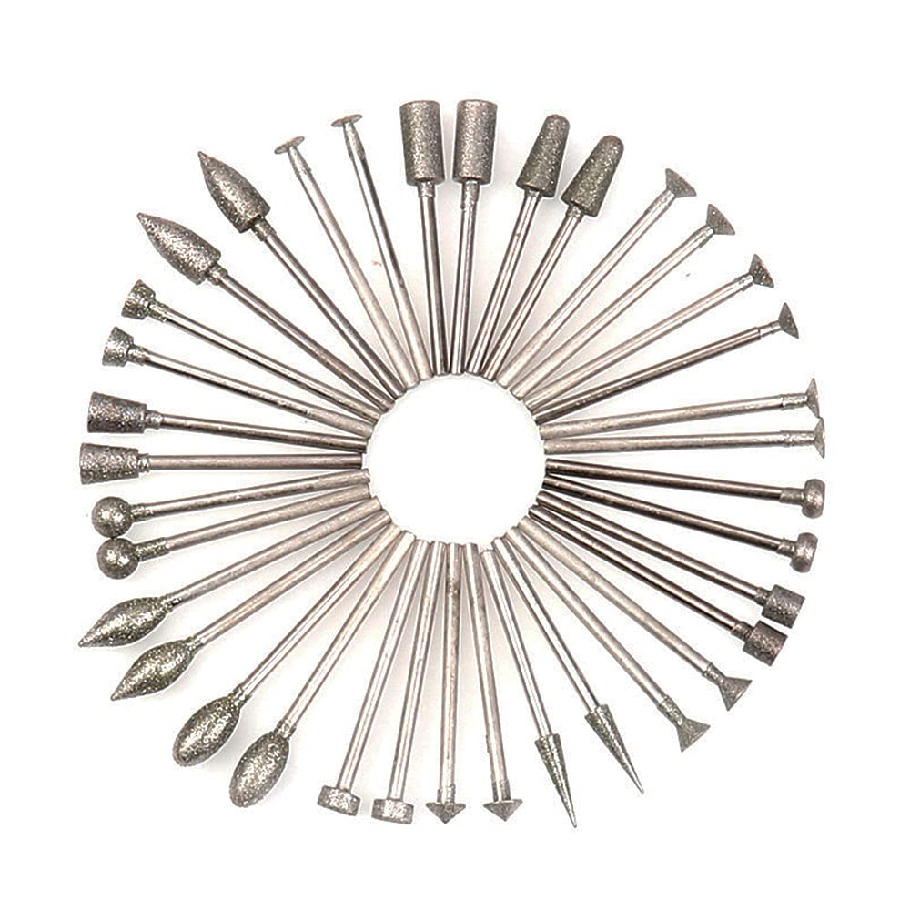 Luo ke 36 Pcs Diamond Mounted Carving Tool - 3/32 Inch Shank Diamond Grinding Burr Includes 18 Kinds of Grinding Head Shape For Dremel Rotary Tool