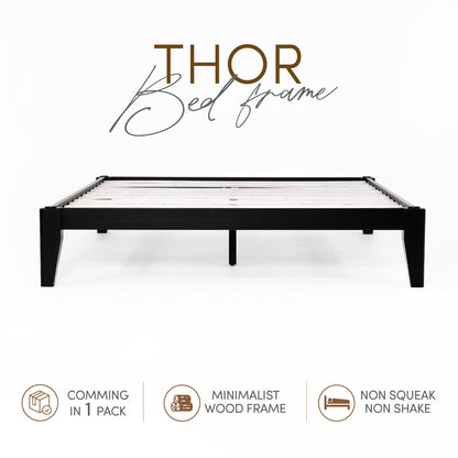 AllForWood Thor Premium Solid Wood Bed Frame King, Japanese Joinery Bed Frame with Wood Slat Support, Platform Bed, No Box Spring Needed, Easy Assembly, Minimalist & Modern Style (Midnight Charcoal)