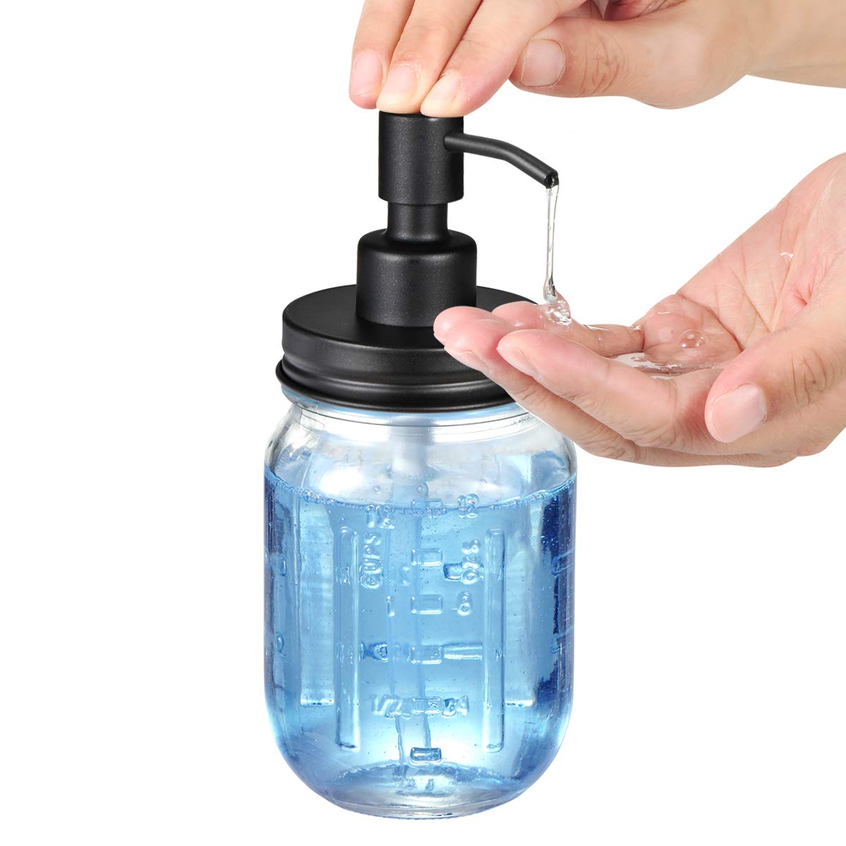 Amolliar Mason Jar Liquid Soap Dispenser, 16OZ Refillable Glass Soap Dispenser for Bathroom, Hand Soap, Dish Soap, Lotion Dispenser for Kitchen, Farmhouse Decor, Soap Pump Bottle, Black 2 Pack