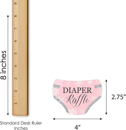 Set 24 Big Dot of Happiness Pink Winter Wonderland - Diaper Shaped Raffle Ticket Inserts - Holiday Snowflake Baby