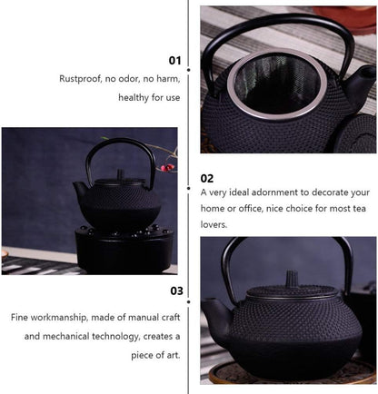 PATKAW Japanese Tetsubin Cast Iron Teapot, Stovetop Kettle for Loose Leaf Tea, Black (7.20X7.00X4.30cm)