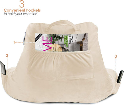 Nestl Reading Pillow with Shredded Memory Foam, Designed for Sitting Up in Bed and Couch, Back and Arms Adjustable