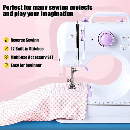 rxmeili Sewing Machine Portable mini Electric Sewing Machine for beginners 12 Built-in Stitches 2 Speed with Foot Pedal，Light, Storage Drawer.