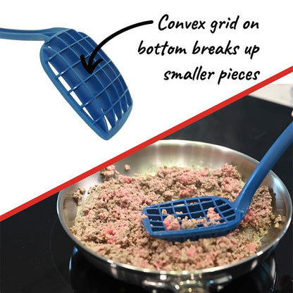 GEO Ground Meat Cooking Tool, meat masher, hamburger chopper with blade to chop and curved bottom to cook ground beef, chicken, and turkey