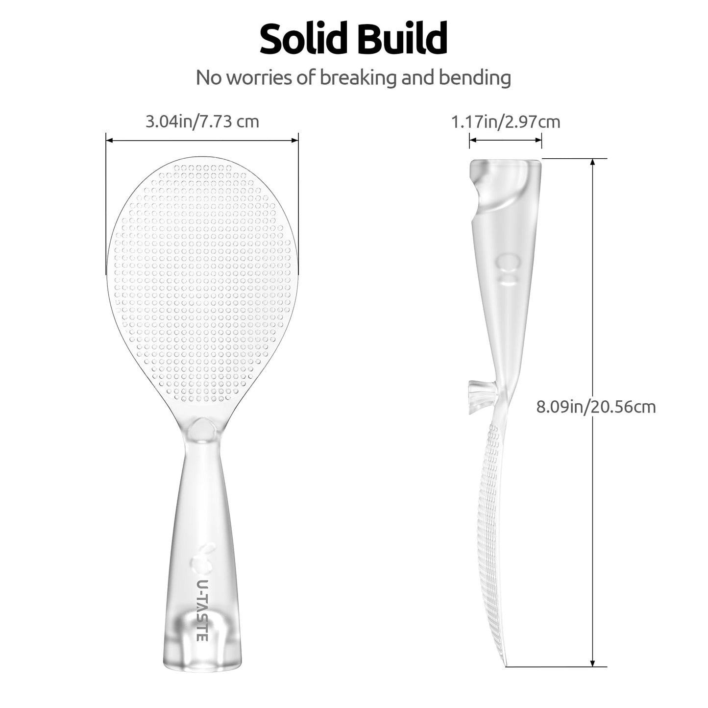 U-Taste Rice Spoon Paddle Scooper: 329°F Heat Resistant Food-Grade TPX Rice Spatula, Safe for Non-Stick Cookware, with Built-In Stand, Lightweight for Sushi, Pasta, Cooking & Serving (Transparent)