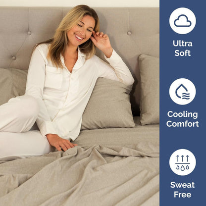 Skiennix Extra Deep Full Sheet Set | 6-Piece Breathable Cooling Sheets - Luxury Hotel Quality - Heathered Beige