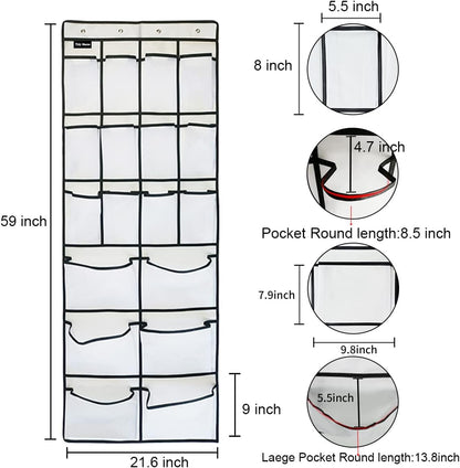 2 Pack Extra Large Hanging Over Door Shoe Organizers, 12 Mesh Pockets + 6 Large Compartments for Closet Bedroom